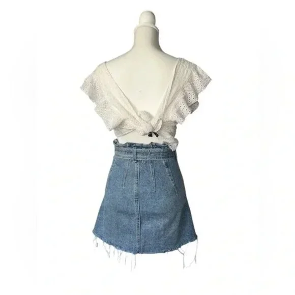 FREE PEOPLE - East Of Eden Denim Mini  Blue Washed Skirt Sz 24 - Picture 4 of 7